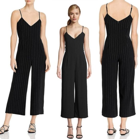 Cupcakes Cashmere Wide Leg Jumpsuit Black Pinstripe Size Medium Revolve‎ Minimal - Picture 3 of 14